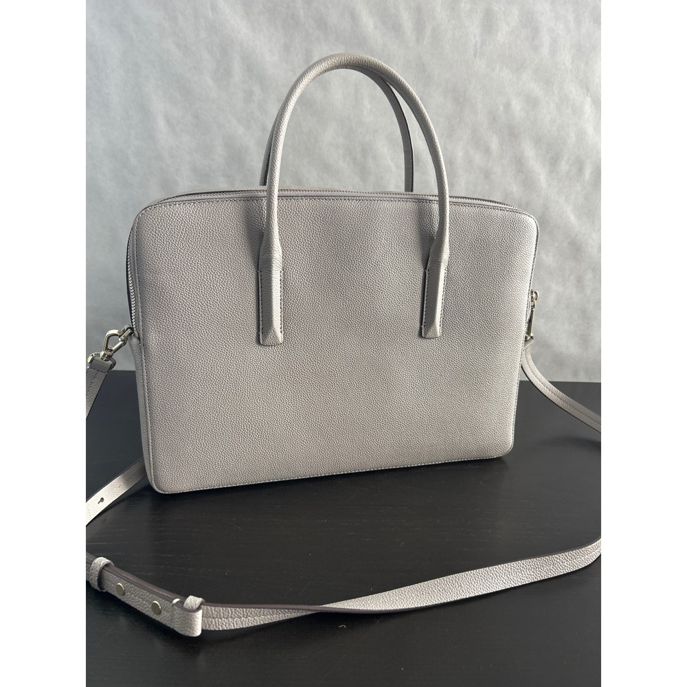 Kate Spade Grey Pebbled Leather Laptop Bag Briefcase Crossbody Messenger Bag - Picture 5 of 12